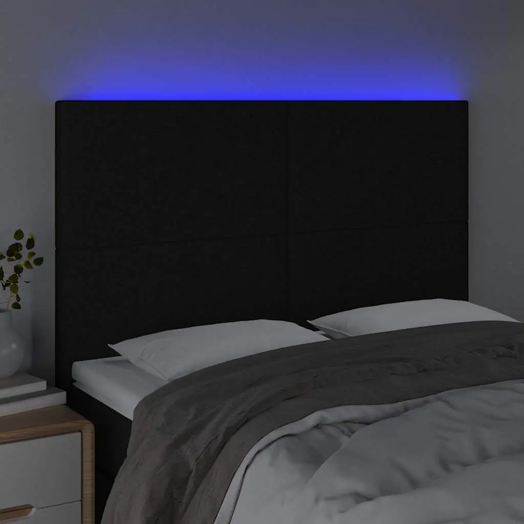 LED Headboard 144cm Black Fabric Bed Upholstered Modern Design Adjustable Height