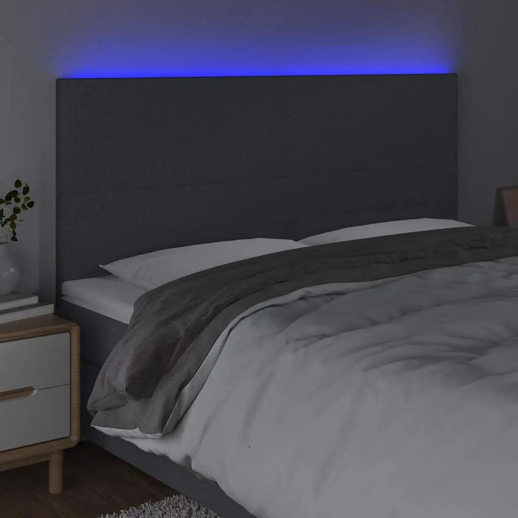LED Headboard 160 cm Grey Fabric Adjustable Height Modern Bedroom