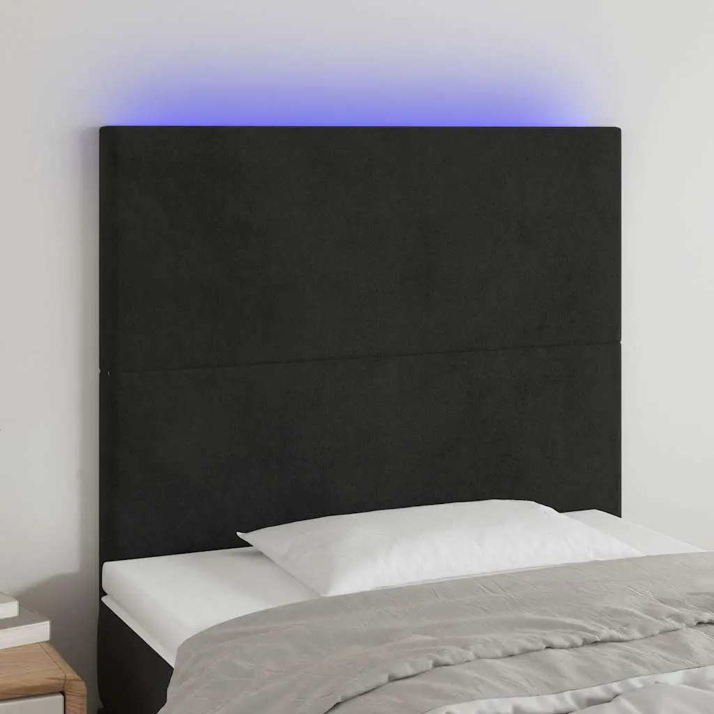 LED Headboard Adjustable Height 100 cm Black Velvet Modern Bedroom Bed Header