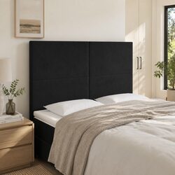LED Headboard Black 144cm Velvet Bed Backrest Modern Bedroom Furniture