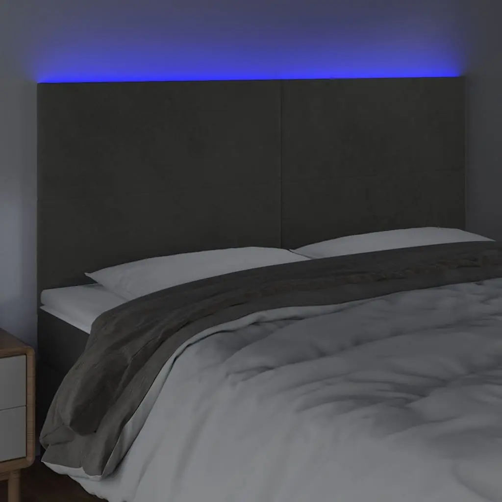 LED Headboard Adjustable Height 200cm Grey Velvet with Colourful LED Lights