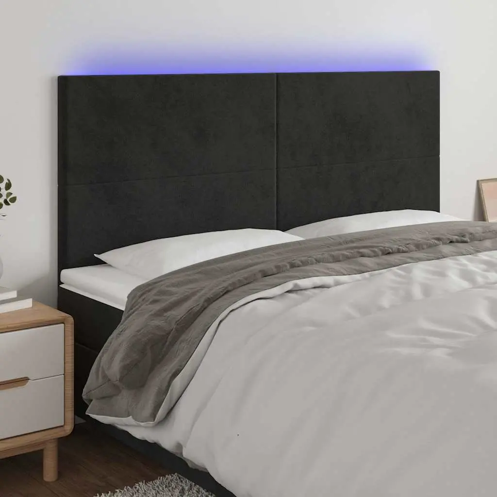 LED Headboard Black Velvet Bed Frame Backrest Modern Bedroom Adjustable Height