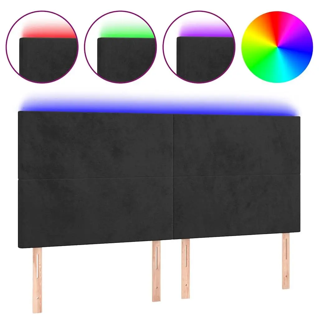 LED Headboard Black Velvet Bed Frame Backrest Modern Bedroom Adjustable Height