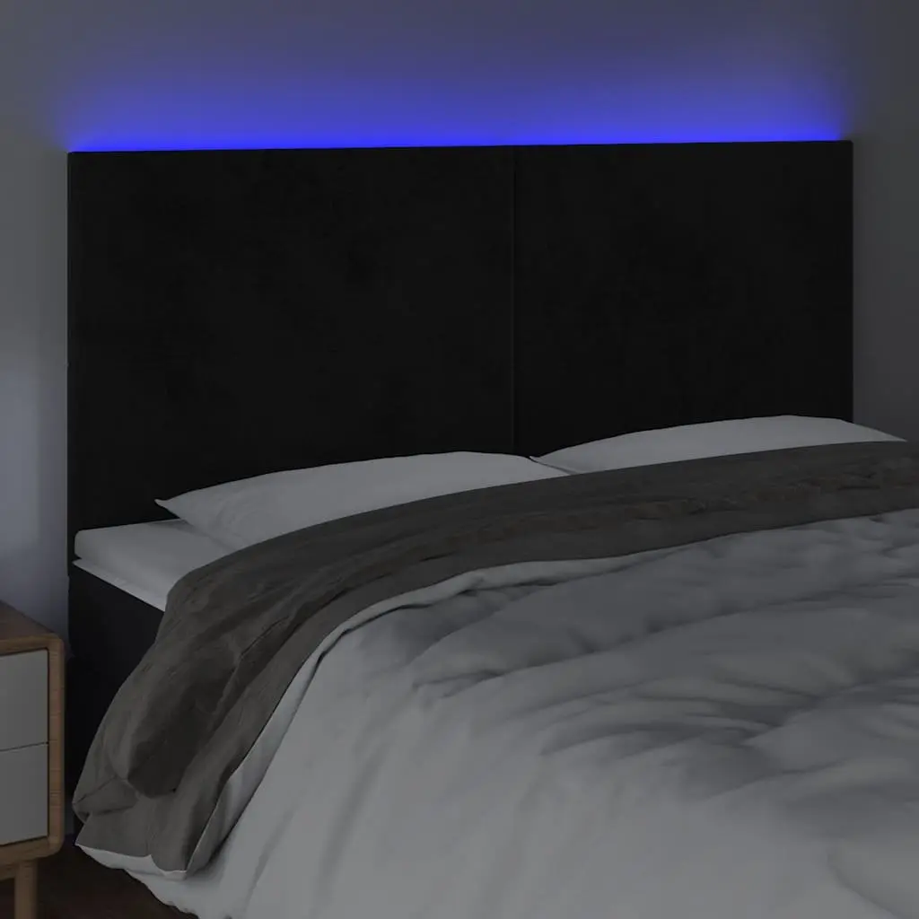 LED Headboard Black Velvet Bed Frame Backrest Modern Bedroom Adjustable Height