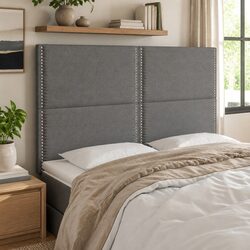 LED Headboard 144cm Dark Grey Fabric Bed Head Backrest with Adjustable