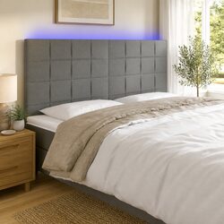LED Headboard 200cm Dark Grey Fabric Bed Head Modern Bedroom Adjustable Height