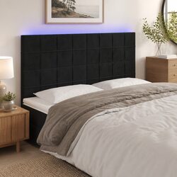 LED Headboard Black Velvet Adjustable Height Bedroom Furniture Modern Design