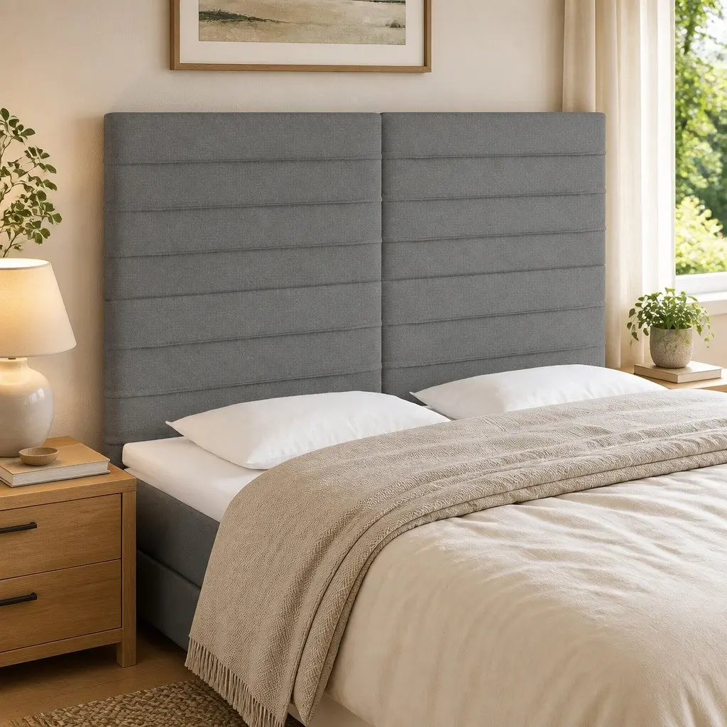 LED Headboard Adjustable Height 144cm Dark Grey Fabric