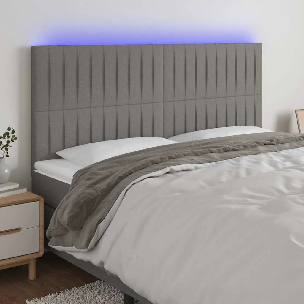 LED Headboard Adjustable Height 160cm Dark Grey Fabric Bedroom Bed Backrest