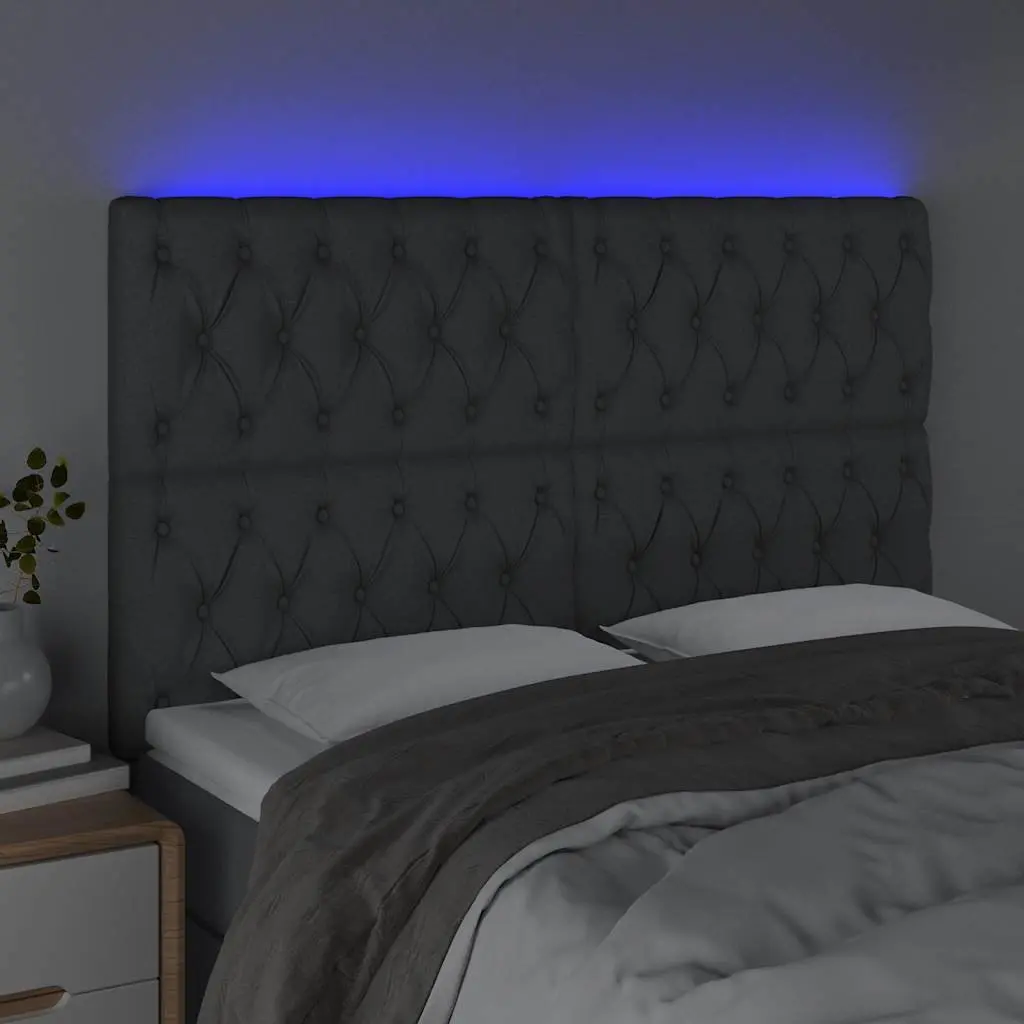 LED Headboard Adjustable Height 144cm Dark Grey Fabric with Colourful Lighting