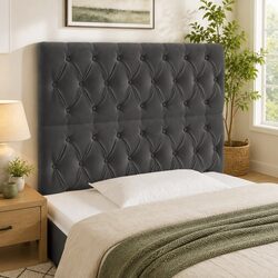 LED Headboard 100cm Dark Grey Velvet Bed Backrest Modern Bedroom Furniture
