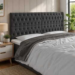 LED Headboard 200cm Grey Velvet Bedroom Wall Mount Modern Design Adjustable