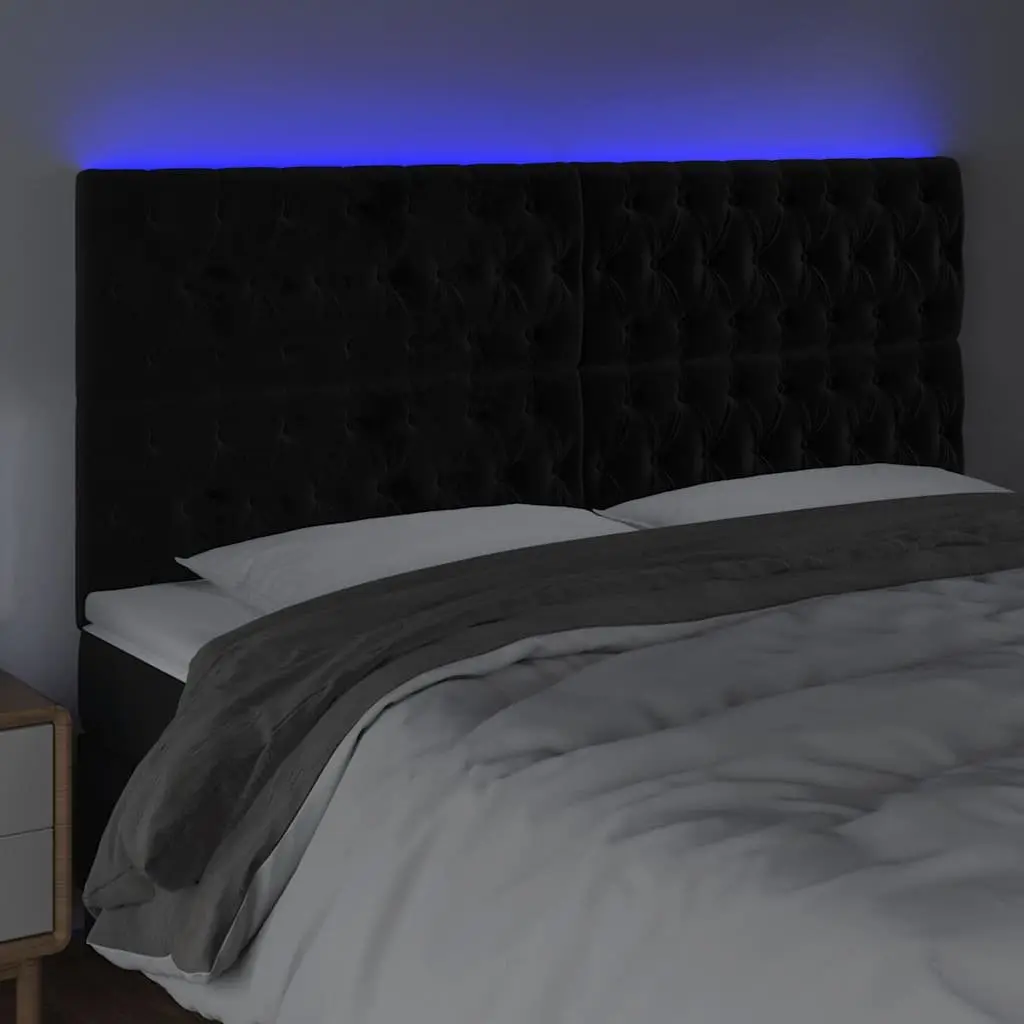 LED Headboard Adjustable Colorful Lighting 200cm Black Velvet Modern Bedroom Furniture