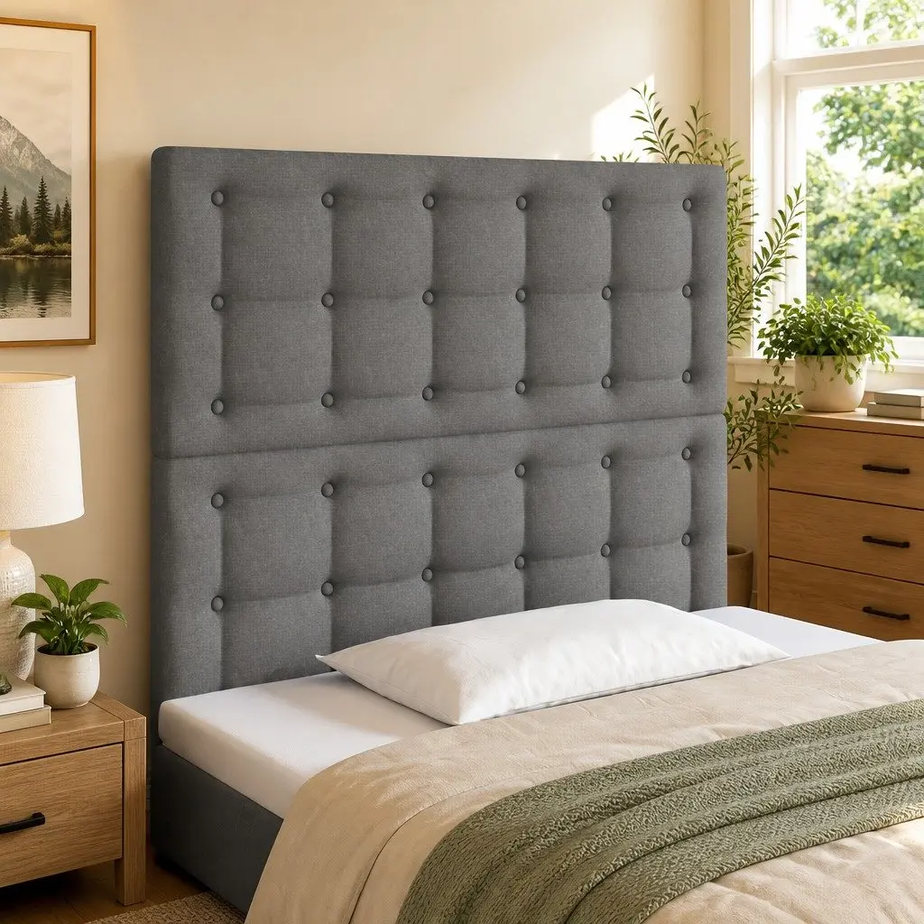 LED Headboard 100cm Grey Fabric Modern Bedroom Back Support Adjustable Height