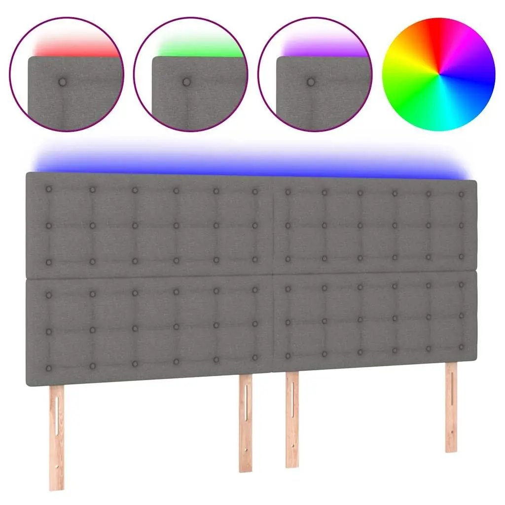 LED Headboard 200cm Grey Fabric Adjustable Height Bedroom Wall Mount