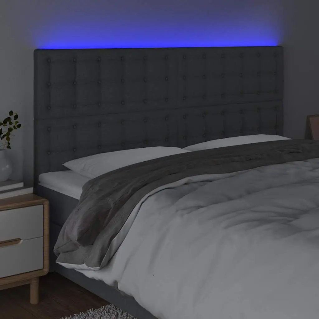 LED Headboard 200cm Grey Fabric Adjustable Height Bedroom Wall Mount
