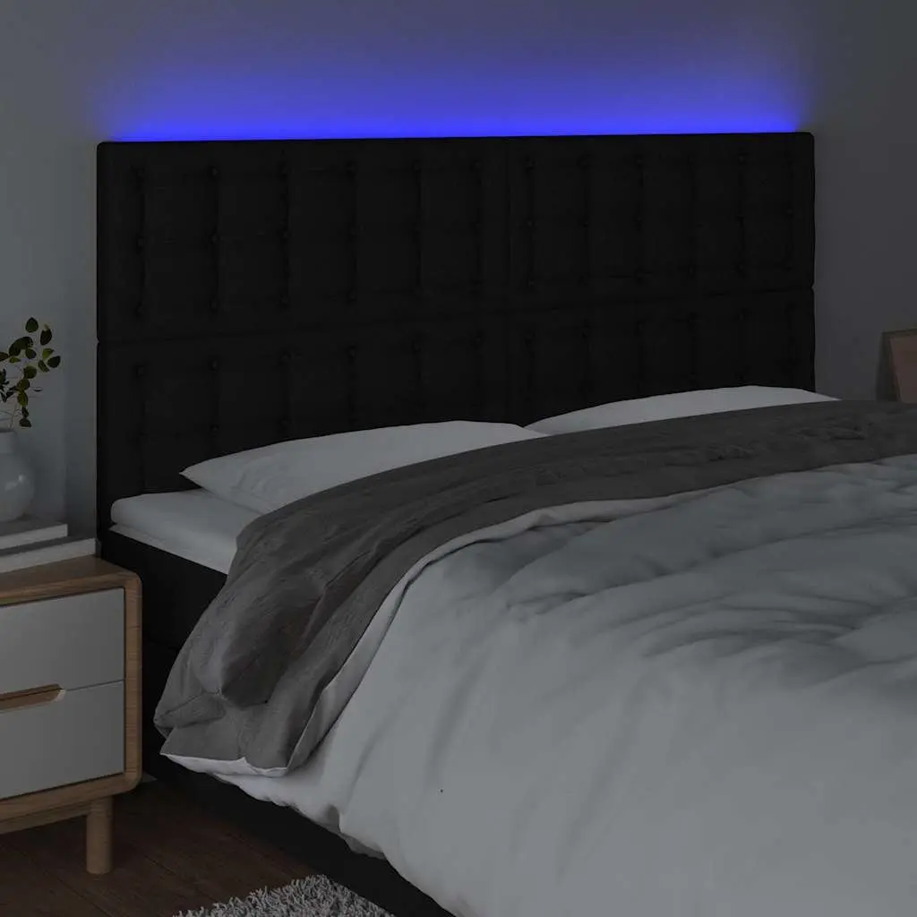 LED Headboard Adjustable Height 200cm Black Fabric with Colourful LED Lighting