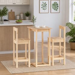 3 Piece Bar Set Wooden Pub Table Stools Kitchen Dining Furniture Brown