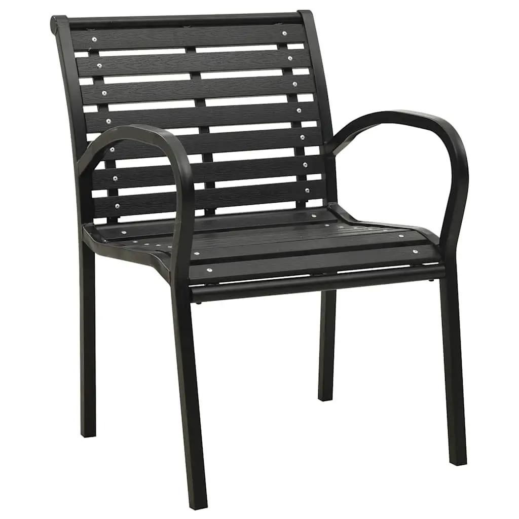 Outdoor Chairs 2 pcs Garden Seating Steel WPC Black Stackable Patio Furniture