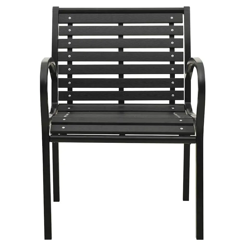 Outdoor Chairs 2 pcs Garden Seating Steel WPC Black Stackable Patio Furniture