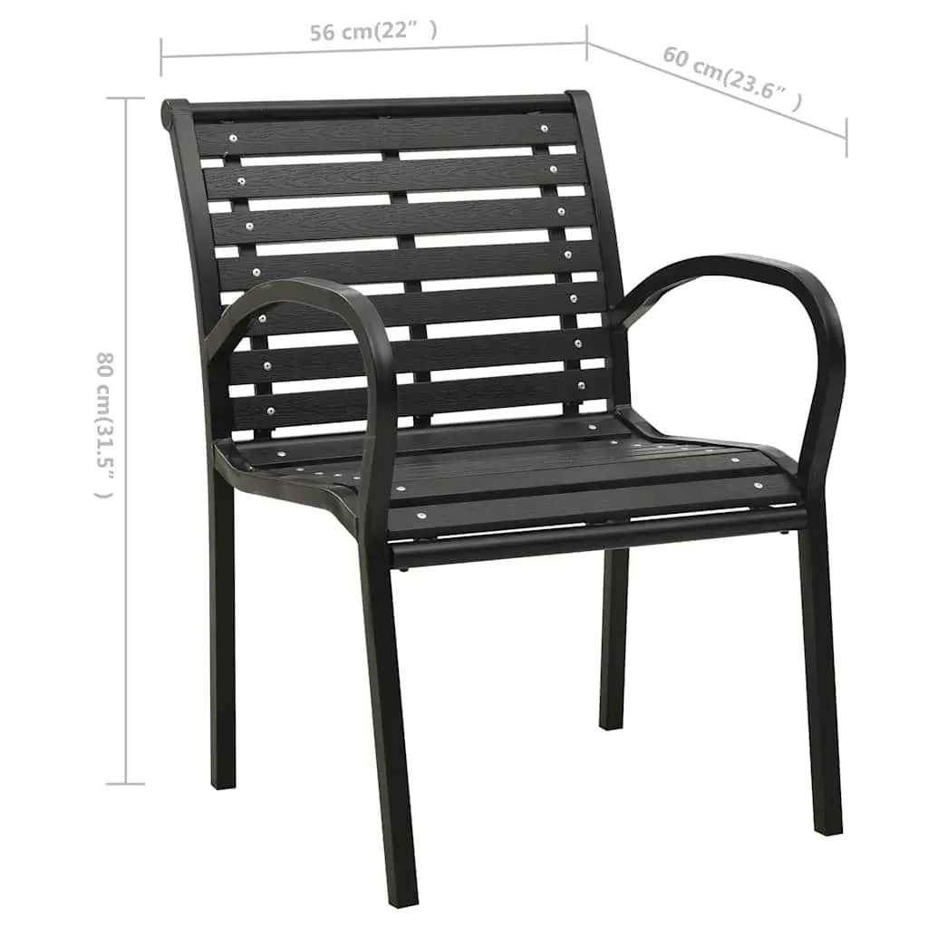 Outdoor Chairs 2 pcs Garden Seating Steel WPC Black Stackable Patio Furniture