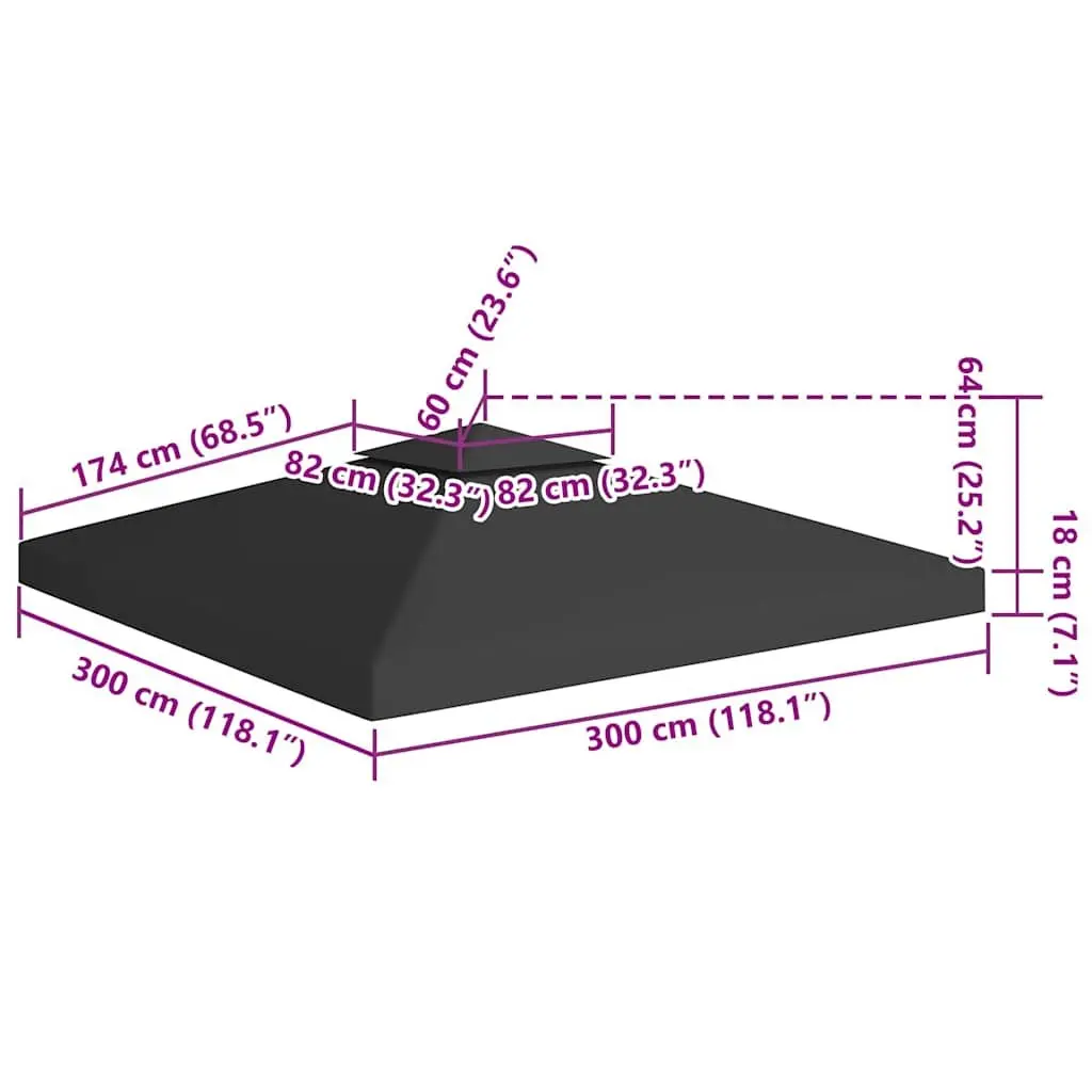2-Tier Gazebo Top Cover Waterproof Replacement 3x3 m Black Polyester