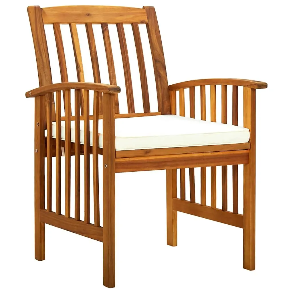 Outdoor Dining Chairs Set 3 pcs Solid Acacia Wood Cushions White