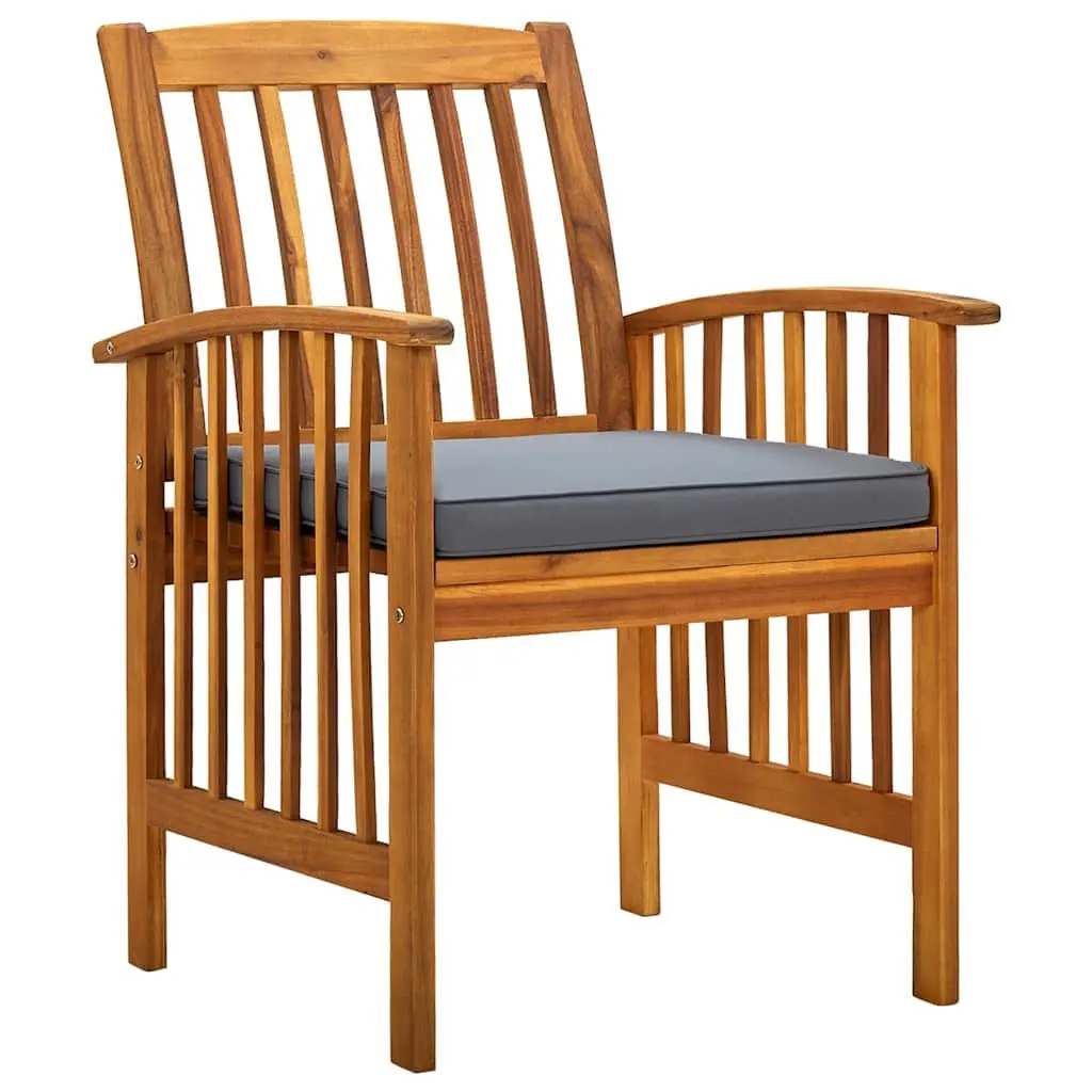 Outdoor Dining Chairs 2 pcs Acacia Wood Garden Seating with Cushions Grey