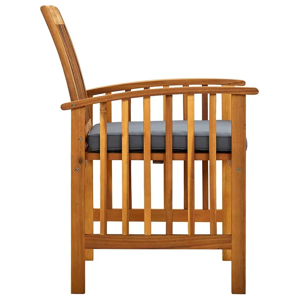 Outdoor Dining Chairs 2 pcs Acacia Wood Garden Seating with Cushions Grey