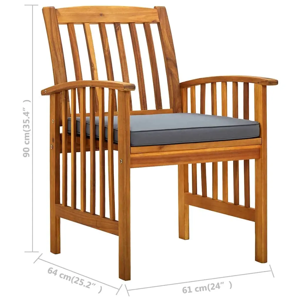Outdoor Dining Chairs 2 pcs Acacia Wood Garden Seating with Cushions Grey