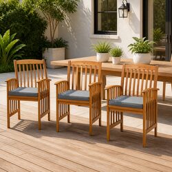 Outdoor Dining Chairs Set of 3 with Cushions Solid Acacia Wood Garden Seating