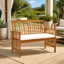 Garden Bench 119cm Outdoor Seating with Cushion Patio Acacia Armrest Wooden