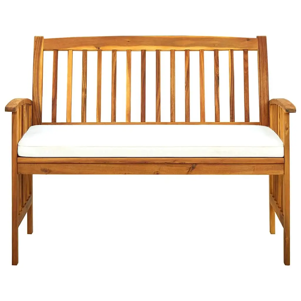 Garden Bench 119cm Outdoor Seating with Cushion Patio Acacia Armrest Wooden