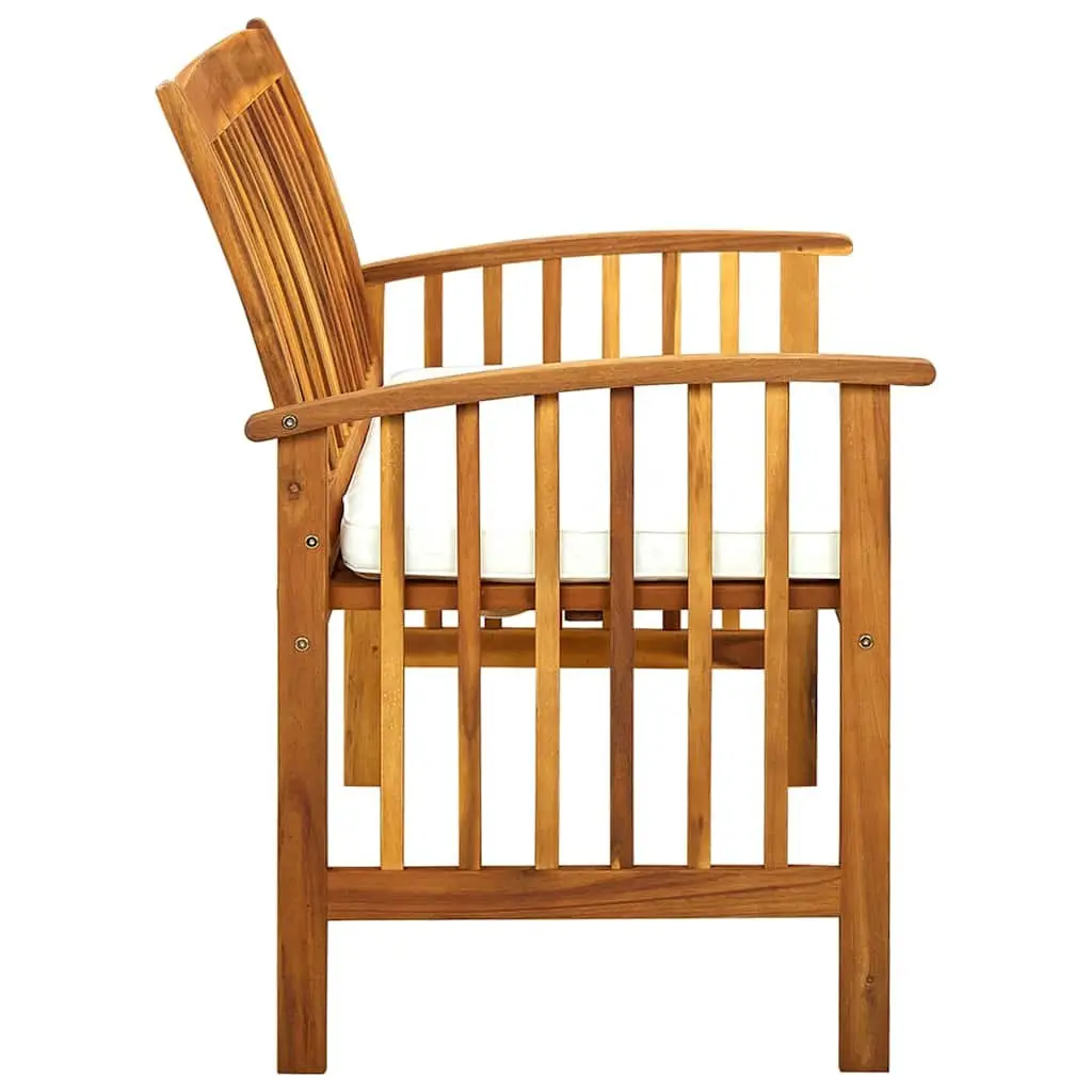 Garden Bench 119cm Outdoor Seating with Cushion Patio Acacia Armrest Wooden