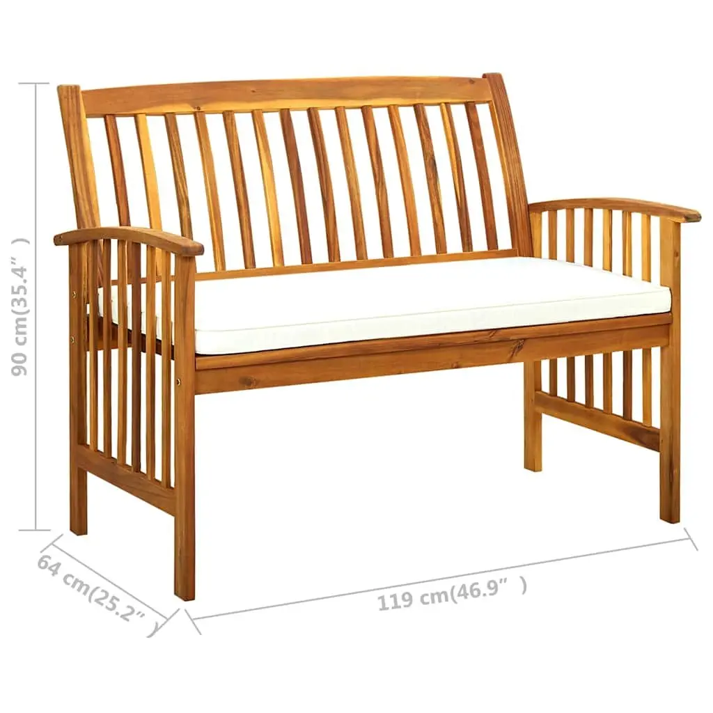 Garden Bench 119cm Outdoor Seating with Cushion Patio Acacia Armrest Wooden