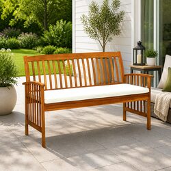 Outdoor Garden Bench 147cm Solid Wood Patio Seating with Cushion Arm Chair