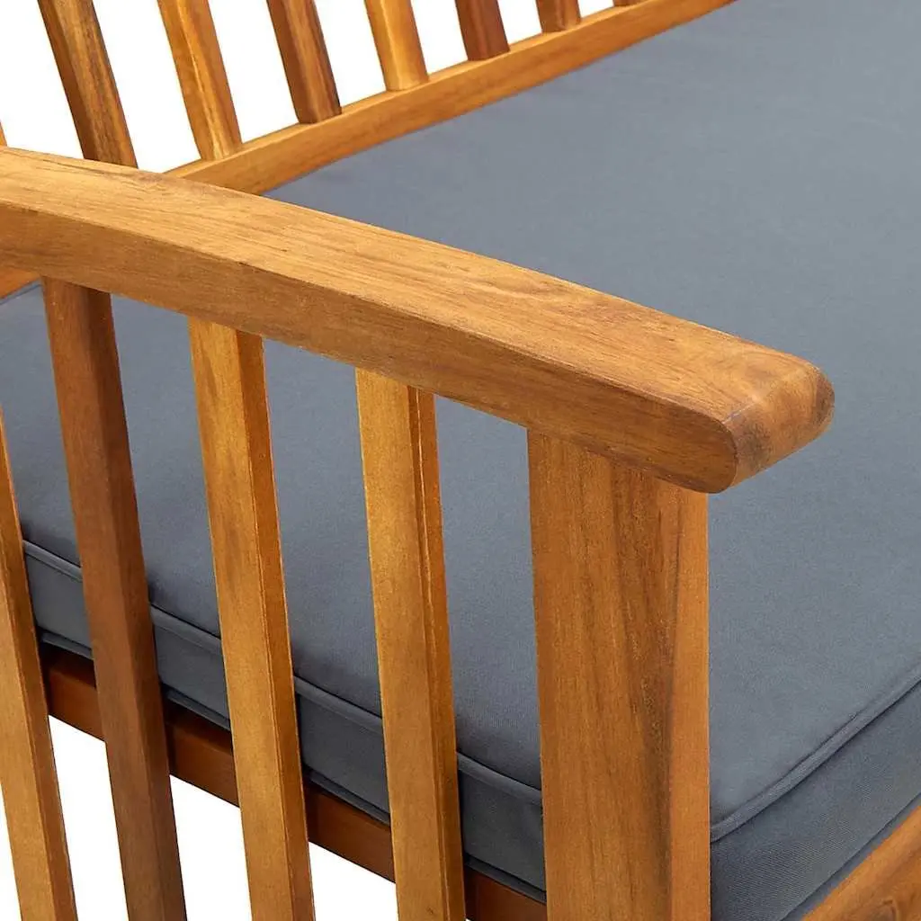 Garden Bench Solid Acacia Wood 147cm with Grey Cushion Armrest