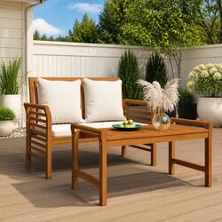 Garden Lounge Set 2 Piece Outdoor Furniture with Cushions Solid Wood Brown