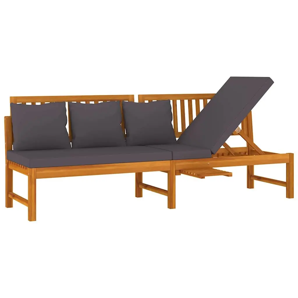 Outdoor Day Bed Wooden Sofa Lounger with Grey Cushion Acacia Wood Garden Furniture
