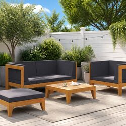 Garden Lounge Set 2 Piece Outdoor Sectional Sofa with Cushions Acacia Wood
