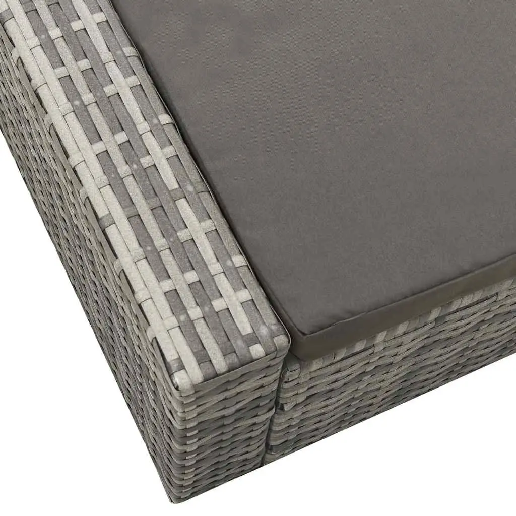 Double Sun Lounger Adjustable Backrest PE Rattan Grey Outdoor Bed
