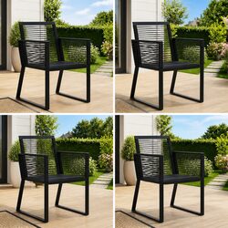 Outdoor Chairs 4 pcs Black Rope Rattan Garden Seating Set Lightweight Durable