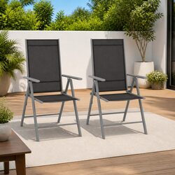 Folding Garden Chairs 2 pcs Textilene Black Outdoor Reclining Seating Camping