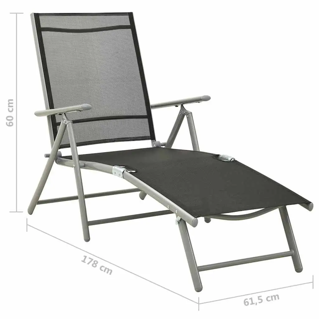 Folding Sun Lounger Adjustable Backrest Breathable Textilene Black Outdoor