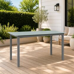 Garden Dining Table Grey Outdoor Patio Furniture Aluminium Frame Glass Top