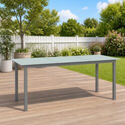 Garden Dining Table Grey 190x90x74cm Aluminium Frame Glass Top Outdoor Furniture