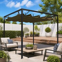 Garden Gazebo 3x3m Retractable Roof Canopy Outdoor Shelter Taupe