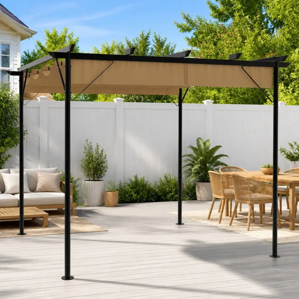 Garden Pergola Retractable Roof 3x3m Steel Frame Taupe