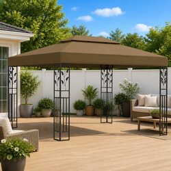Garden Gazebo with Double Roof 3x4m Outdoor Canopy Sunshade Taupe Cover