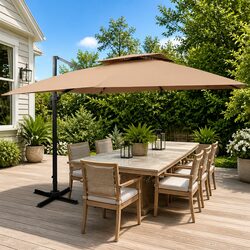 Cantilever Garden Parasol 300x300 cm Outdoor Shade Taupe Double Top Crank